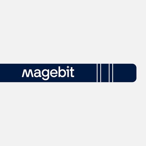 Magebit wordmark on a navy material bar