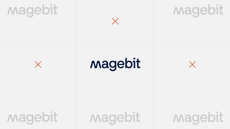 Centered Magebit logo placement with surrounding exclusion marks